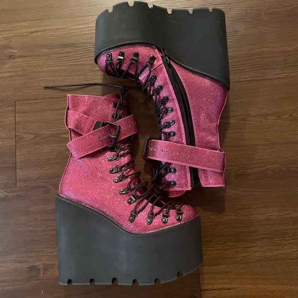Dolls Kill Shoes - Club Exx Pink Rhinestone Boots NWOT